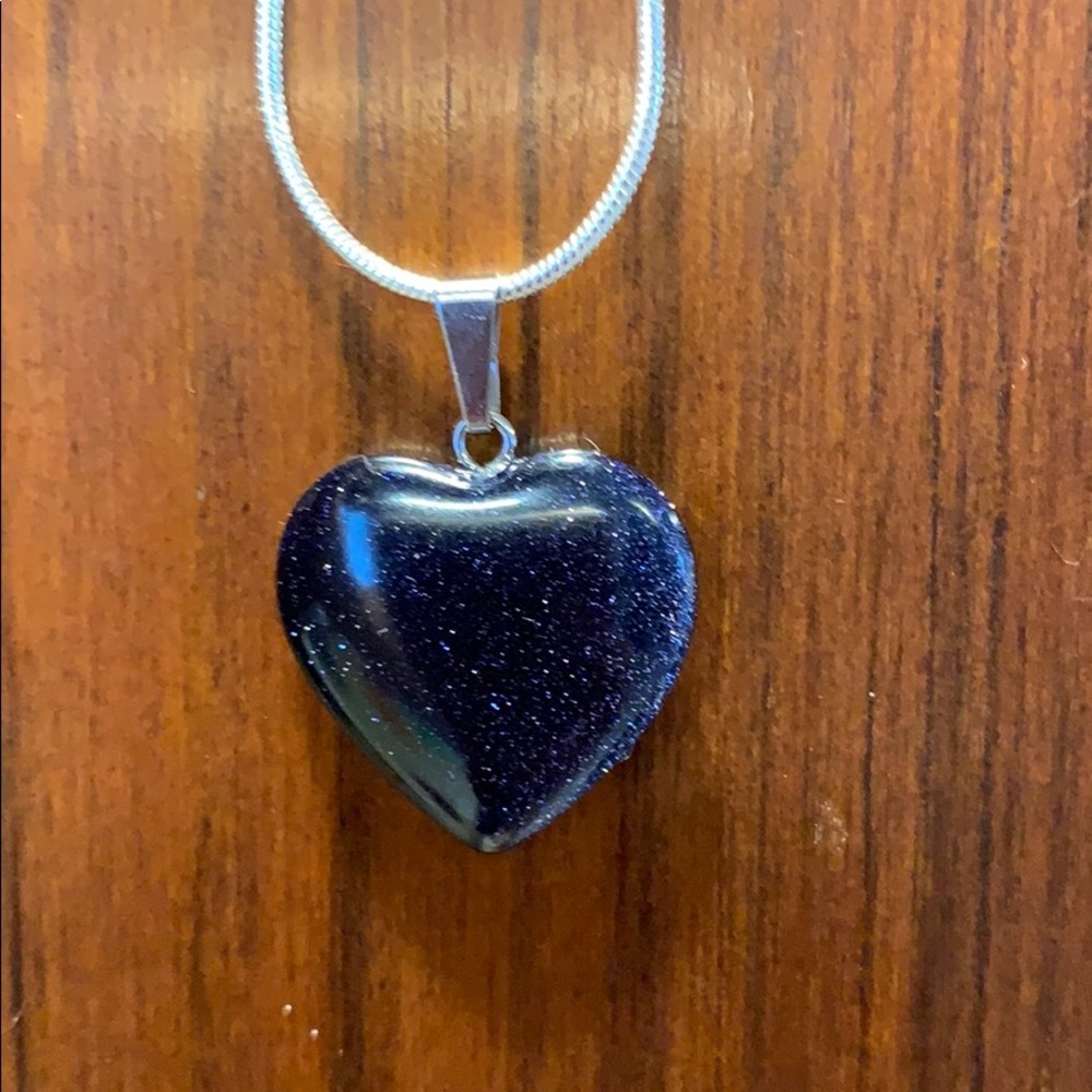 New Black Sand Heart Pendant with Necklace